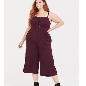 Torrid Burgundy Challis Lace-Up Culotte Crop Jumpsuit BNWT